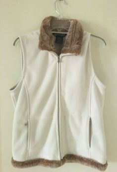 B.C. CLOTHING IVORY VEST WITH FAUX FUR COLLAR AND HEMLINE, SIZE LARGE, EXCELLENT CONDITION, FROM A SMOKE FREE HOME, WILL BE SHIPPED IN A MEDIUM PRIORITY FLAT RATE BOX, THANK YOU FOR VIEWING. Vest Outfits, Faux Fur Collar, Fur Collar, Faux Fur, Thank You, Collar, Clothes