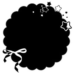 a black and white silhouette of a cloud with stars in the sky, tied with a ribbon