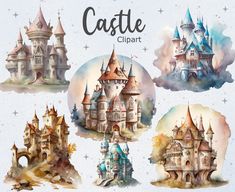 watercolor castle clipart set