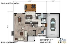 the floor plan for a two bedroom, one bathroom apartment with an attached garage and living room