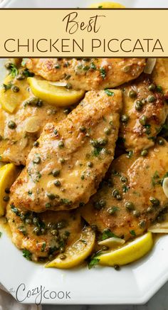 A pile of Chicken Piccata on a white plate topped with capers and lemon wedges. Best Chicken Piccata, Piccata Recipe, Chicken Piccata Recipe, Chicken Entrees, Chicken Piccata, Best Chicken, Chicken Dishes Recipes, Poultry Recipes, Chicken Dinner Recipes