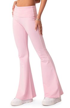 These shapely, stretchy cotton knit pants are topped with a fold-over banded waist and finished with flared legs. 95% cotton, 5% spandex Machine wash, dry flat Imported Flared Leggings, Cute Pants, Cute Preppy Outfits, Pantalon Large, Cute Everyday Outfits, Really Cute Outfits, Knit Pants, Dream Clothes, Preppy Outfits