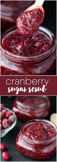 Cranberry Sugar Scrub -Save some of those holiday cranberries in your freezer and use them in this simple DIY sugar scrub recipe! Cranberry Sugar Scrub, Mint Sugar Scrub, Diy Scrubs, Săpunuri Handmade, Sugar Scrub Homemade, Homemade Scrub