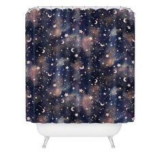 a shower curtain with stars and moon in the night sky, on a white background