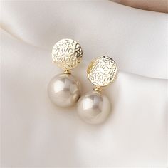 Enliven your ensemble with these drop earrings starring gleaming pearls that dangle from etched 18k gold-plated circles above. 0.63" W x 1.26" L 18k gold-plated copper / pearl Valentines Accessories, Long Statement Earrings, Female Jewelry, Wholesale Earrings, Romantic Jewellery, Big Pearl, Earring Type, Pearl Earrings Dangle, Pearl Stud Earrings