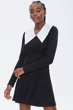 Chelsea Collar Skater Dress Summer Office Dress, Dress Work Outfit, Forever 21 Activewear, Daily Clothes, Autumn 2022, Feminine Outfit, Knit Mini Dress