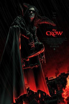 a movie poster for the crow with an image of a demon on it's back