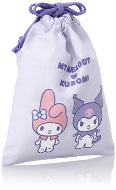 a drawsack bag with an image of two cartoon characters on it and the words my melody kuromi