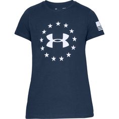 Our eBay Store Under Armour 1333372 Women Academy UA Freedom Logo Short Sleeve T-Shirt, X-Small Everyone makes graphic Ts...but Under Armour makes them better. The fabric we use is light, soft, and quick-drying. Product DNA: Loose: Fuller cut for complete comfort. Super-soft, cotton-blend fabric provides all-day comfort Ribbed collar 60% Cotton/40% Polyester Imported Freedom Logo, Latest Sneakers, Blue T Shirt, Under Armour Women, Blue T, Blue Tshirt, Active Wear Tops, Logo T Shirt, Tshirt Logo