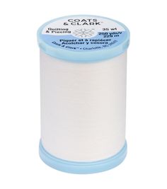 spooling thread, white with light blue trimming on the top and bottom