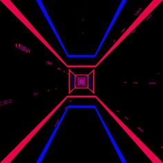 an image of a black and red tunnel with blue light at the end that looks like it is going down