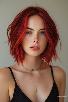 red-hair-ideas-8 Red Hair Shoulder Length Layered, Red Head Short Hair Haircuts, Red Hair Color Asian, Shag Red Hair, Red Hair Lob, Short Red Hair Styles, Red Hair Styles, Medium Red Hair, Red Hair Ideas