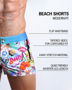 The most versatile pair of men’s beach shorts you’ll ever wear. BANG! Beach Shorts are the perfect all-rounder between the beach and everything else before and after. Styled after the fashionably look of a modern-fit walk short, these premium men’s swim trunks are delivered in a body-sculpting and shape-contouring format for a perfect fit. Meet the ultimate men’s boardies to take you from the beach to the party without missing a beat. Made with a stretchy, waterproof, light weight and soft fabri