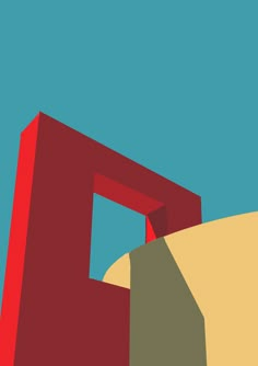 an abstract image of a red structure against a blue sky