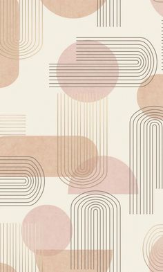 an abstract wallpaper design with circles and lines in pink, beige and white colors