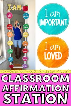 the classroom affirmation station is decorated with colorful stickers and an i am important sign