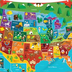 a map of the united states with animals