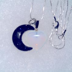 Adorable Opal Heart And Blue Goldstone Moon Sterling Silver Necklace. Necklace Has All Natural Heart And Moon Stones. Sterling Silver Necklace Is 30”. Comes With Gift Box. Moon Stones, Jewelry Opal, Blue Goldstone, Necklace Necklace, Hand Crafted Jewelry, Moon Stone, Sterling Silver Necklace, Sterling Silver Necklaces, Handcrafted Jewelry