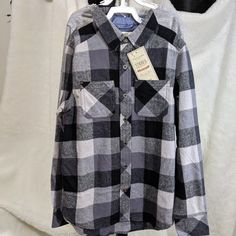 Nwt Size M(10-12) Two Piece Set Flannel Long Sleeves Shirt. Winter Long Sleeve Flannel Shirt, Casual Flannel Shirt For Winter, Casual Winter Flannel Shirt, Gray Long Sleeve Flannel Shirt For Fall, Gray Cotton Shirt For Winter, Winter Gray Cotton Shirt, Gray Cotton Shirt For Fall, Plaid Cotton Top For Winter, Winter Cotton Plaid Tops