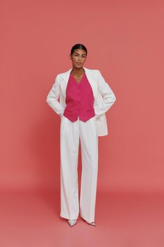 Pink Woman Waistcoat, Summer Waistcoat, Suit Vest, Fuchsia Formal Vest, Vest Pantsuit, Wedding Guest, Gender Party, Birthday, Bachelorette ⭐Size: Please write your chest, waist, hips, height, and we will make a suit to your individual measurements! After you place your order, we may ask you for additional measurements. We do this to ensure that the suit fits you perfectly👌😊 ⭐Our fabric: We have used a premium quality suiting fabric.  ⭐Shipping: ✈️We have two shipping options that we can offer: White Nehru Jacket For Spring Formal, Pink Wedding Suits For Spring, Elegant Festive Pantsuit For Formal Occasions, Elegant Formal Pantsuit For Festive Occasions, Elegant Festive Formal Pantsuit, White Sleeveless Formal Suit, Elegant Pink Nehru Jacket For Festive Occasions, Elegant Spring Wedding Nehru Jacket, White Sleeveless Suit For Wedding