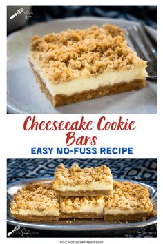 cheesecake cookie bars with no - fuss crumbs are the perfect dessert to serve