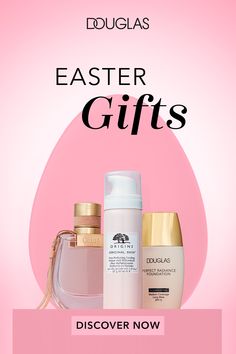 an advertisement for douglas's beauty products with the words, easter gifts discovery now