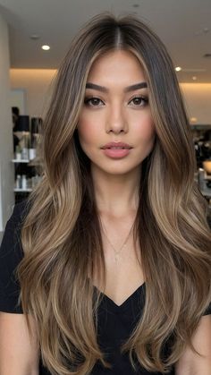 Hair Trends 2025 Brunette, Taylor Paul Hair, Hair For Morena, Layers On Medium Length Hair, Asian Brunette Hair, Hair Color Ideas For Brown Hair, Wavy Hair Balayage, Medium Length Balayage, Haircut Medium Hair