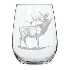 a glass with a drawing of a deer on it