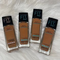 Four New Bottles Of Fit Me Foundation. Color: Coconut #355 3 Matte Poreless 1 Dewy Smooth Makeup Fit Me, Maybelline Dream Matte Mousse, Full Coverage Powder Foundation, Maybelline Fitme, Spf Foundation, Fit Me Foundation, New York Fits, Natural Foundation, Maybelline Makeup