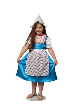 These durable Dutch children's costumes for girls are great for dress up parties or festivals. Crafted of 100% polyester, these little Dutch girl costumes are easy to wash and they are durable. Small will fit childen ages 3-6 and Medium will fit children 6-9. (Dutch hat included) Great for Dress Up Parties & Festiv