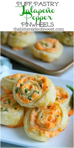 puff pastry with cheese and spinach on top is shown in this recipe for pinwheels