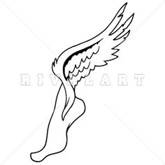 a black and white drawing of a bird with its wings spread out to the side