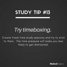 a black and white photo with the words, study tip 3 try timeboxing