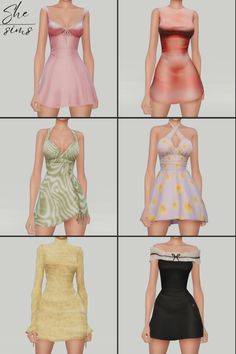 four different dresses are shown in the same image