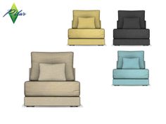 four different types of chairs with pillows on each one and the same color as the chair