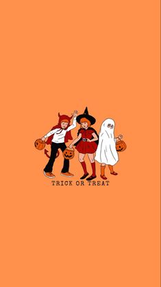 an orange background with two children dressed as witches