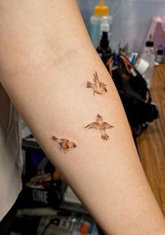 a woman's arm with three birds on it