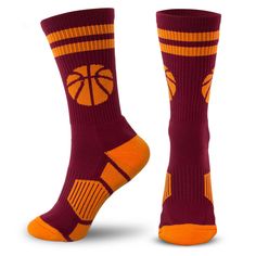 These performance everyday basketball socks are great for all activities whether it is on or off the court, to daily wear or hanging with friends a basketball player's feet will be comfortable in a pair of these mid-calf basketball socks.  With the large basketball ball design on the sock, these mid-calf basketball socks are sure to be a staple in a basketball players wardrobe.  These moisture-wicking basketball crew socks are sure to keep a player's feet comfortable and dry with the RUNTECHNOLO Cute Basketball Socks, Youth Basketball, Hanging With Friends, Basketball Ball, Basketball Socks, Ball Design, A Basketball, Calf Socks, Sports Basketball