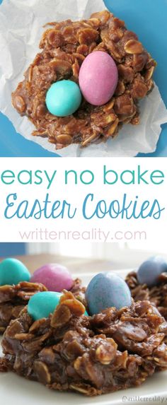 an easy no bake easter cookie with chocolate and candy eggs