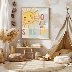 a child's bedroom with a teepee tent and toys