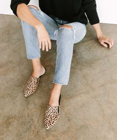 The mule is our best-seller for a reason. A slip-on pointed toe with an open back, the classic mule slide is handcrafted in Italy from leopard printed Italian calf hair with leather piping. A padded insole and elastic gussets offer ultimate comfort. 
Cheetah Mule Pony Hair Mules Outfit, Leopard Print Outfits, Jenni Kayne, Fashion Friday, Elements Of Style, Pony Hair, Calf Hair, Spring Shoes, Winter Casual