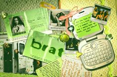 a collage of cell phones and pictures with the word dad written on them in green