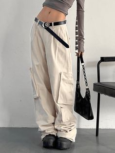 [CRAZY STUDIO] high waist casual loose wide leg pants na829 – Nanostudio High-waist Baggy Beige Cargo Pants, Beige High-waist Baggy Cargo Pants, High Waist Baggy Beige Cargo Pants, Beige Baggy High Waist Cargo Pants, Trendy Wide Leg Full Length Pants, Trendy Wide-leg Pants, Trendy Baggy Wide-leg Parachute Pants, Oversized Beige Pants With Pockets, Trendy Wide-leg Parachute Pants