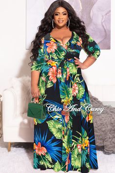 Polyester %: 95Spandex %: 5Model is wearing a 1x Chic And Curvy, Positive Body Image, Blue Floral Print, Summer Ready, Faux Wrap Dress, Black Green, Spring Summer Fashion, Blue Floral, All Fashion