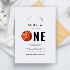 a birthday card with an image of a basketball ball on it and the number one