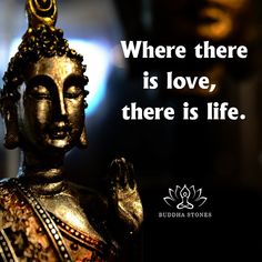 buddha quote about love and life with image of golden buddha statue in the foreground