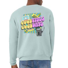 Bella + Canvas Unisex Sweatshirt | Brand: Bella + Canvas | Material: 90% cotton, 10% polyester fleece Positive Tees, 80s Design, Positive Quote, 80s Retro, Branded Sweatshirts, Retro Tshirt, Dusty Blue, Vintage Tees, Canvas Material