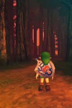 the legend of zelda is standing in front of some trees