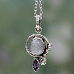 Rainbow moonstone and amethyst pendant necklace, 'Yours Forever' - Rainbow Moonstone Handcrafted Amethyst Silver Necklace Cheap Silver Spiritual Necklace, Elegant Purple Moonstone Jewelry, Amethyst Pendant Necklace, Womens Silver Jewelry, Amethyst Necklace Pendant, Silver Jewels, Silver Jewelry Handmade, Amethyst Necklace, Amethyst Pendant