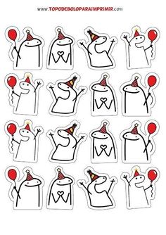 an image of happy birthday stickers with balloons and animals in the shape of people